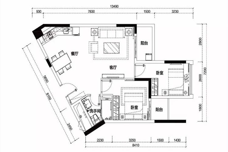 两房两厅 79.85平户型