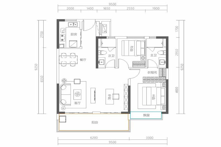 融创高隆湾 三房户型 建面104.04㎡