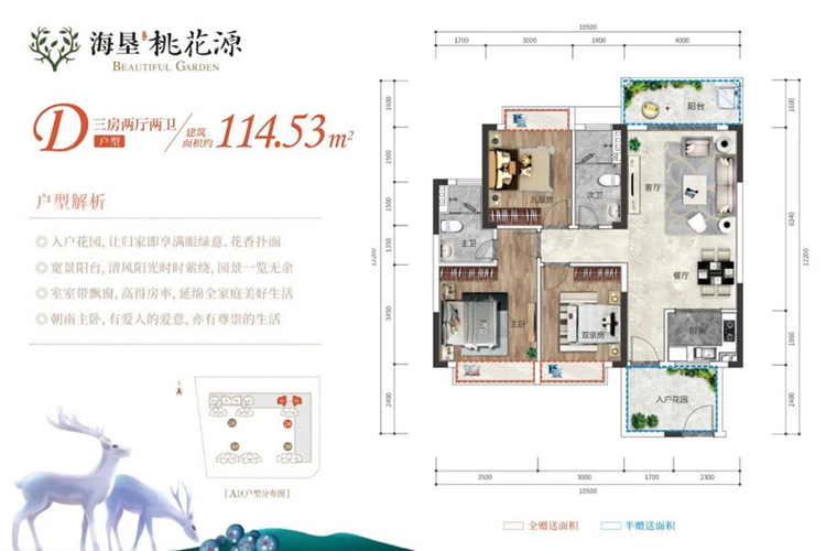 D户型-建面约114.53㎡-三房两厅两卫