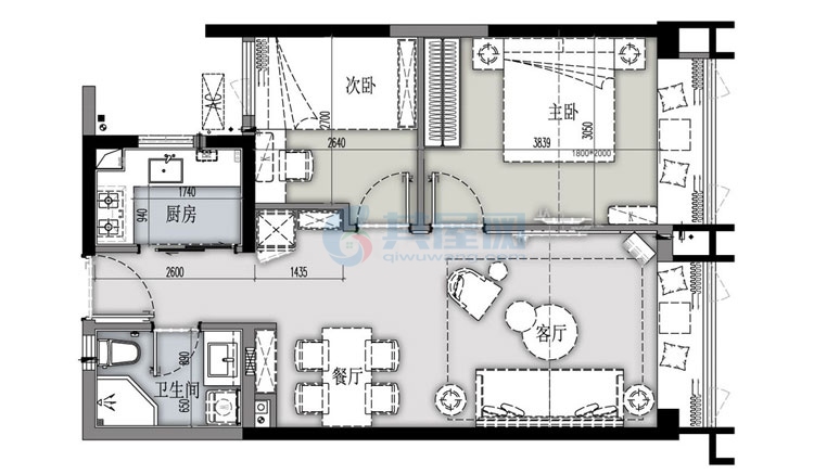 融创森海西岸汇-2房2厅1厨1卫-建面74-76㎡