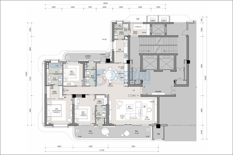 B户型-建面约233.0㎡-3室2厅3卫