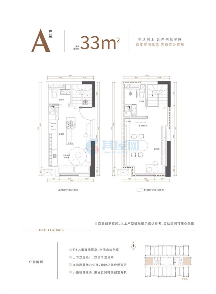 A户型，建面约33㎡