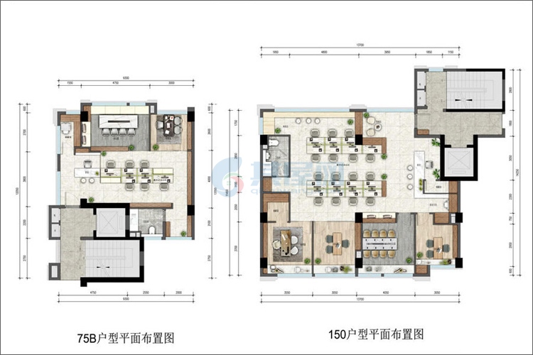 75、150㎡（建筑面积）办公布置图