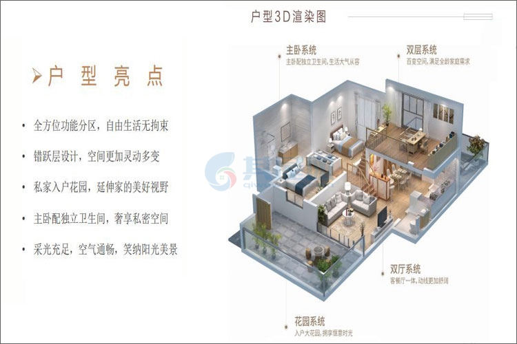 101-105㎡三房两厅两卫-3D户型渲染图