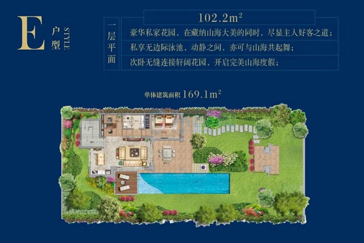 别墅E户型-建面约102.2㎡-3房3厅1厨2卫（一层平面）