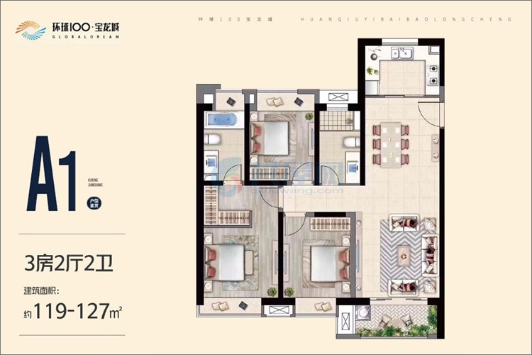 A1户型-建面约119.00㎡-3房2厅2卫