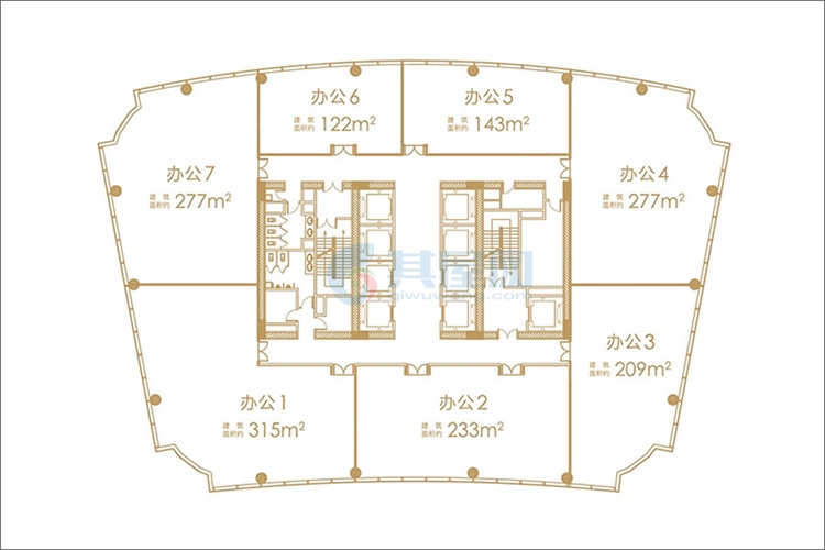 B座15层平层图-建面约122-315㎡-开间