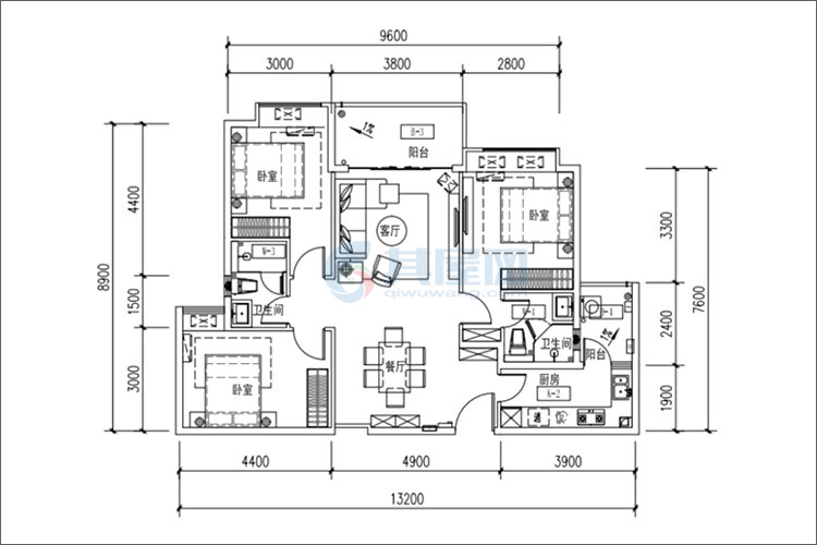 云海阁05户型-建面约109.00㎡-3房2厅1厨2卫