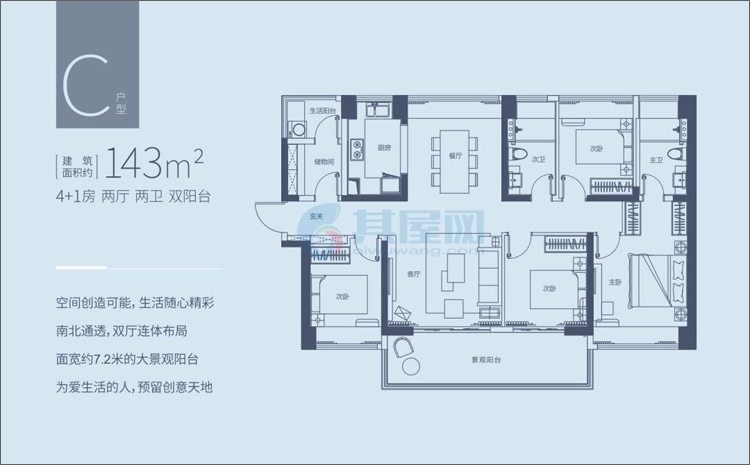 C户型-建面约143㎡-4+1房2厅2卫2阳台