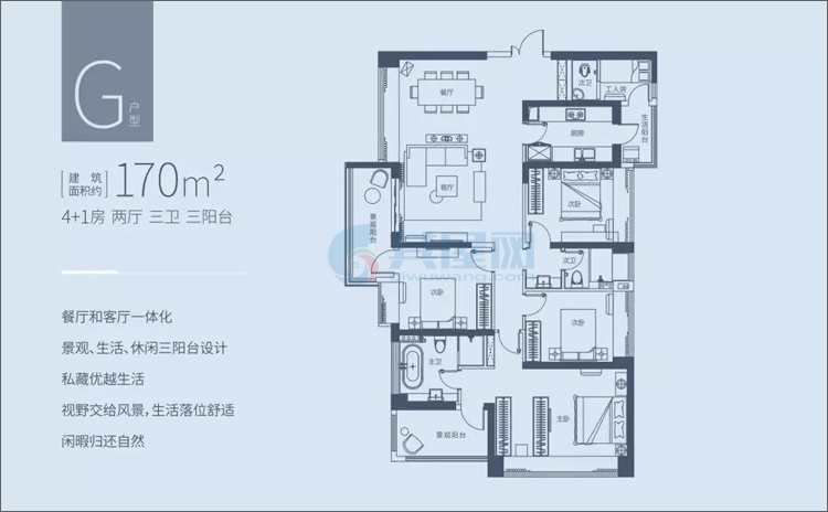 G户型-建面约170㎡-4+1房2厅3卫3阳台