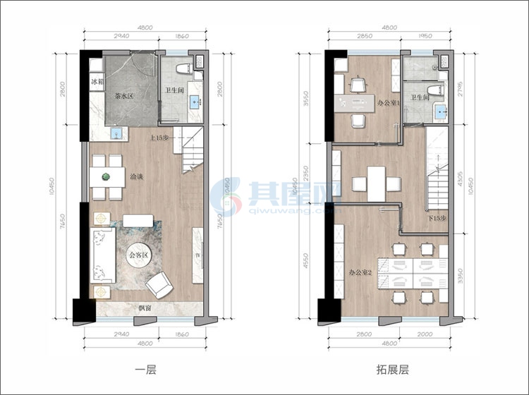 A户型-建面约68m²-2室2厅1卫