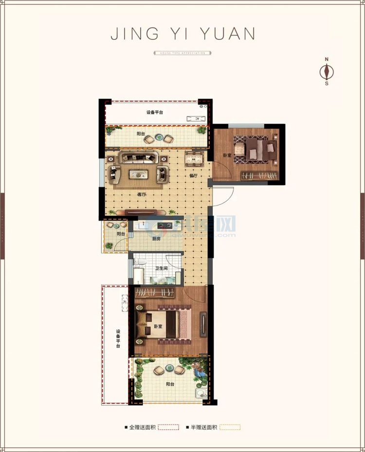 3#01房-建面约80.87㎡-两房两厅一卫