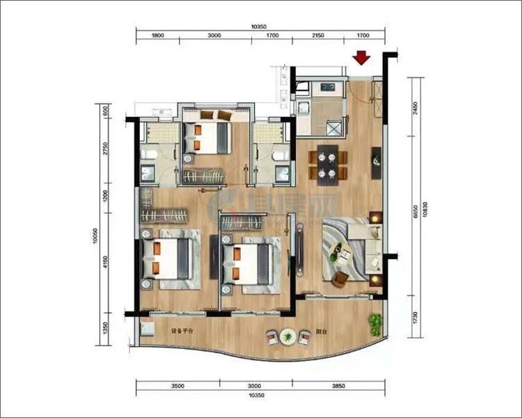 8#B户型-建面约111 ㎡-3室2厅2卫1厨