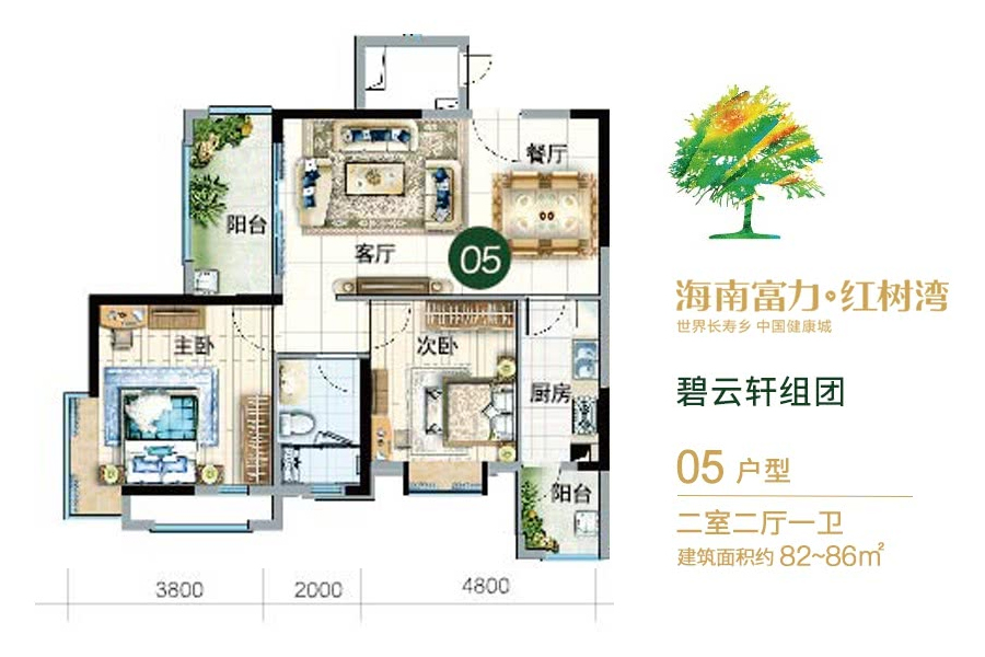 碧云轩组团-05户型-建面约82-86-两房两厅