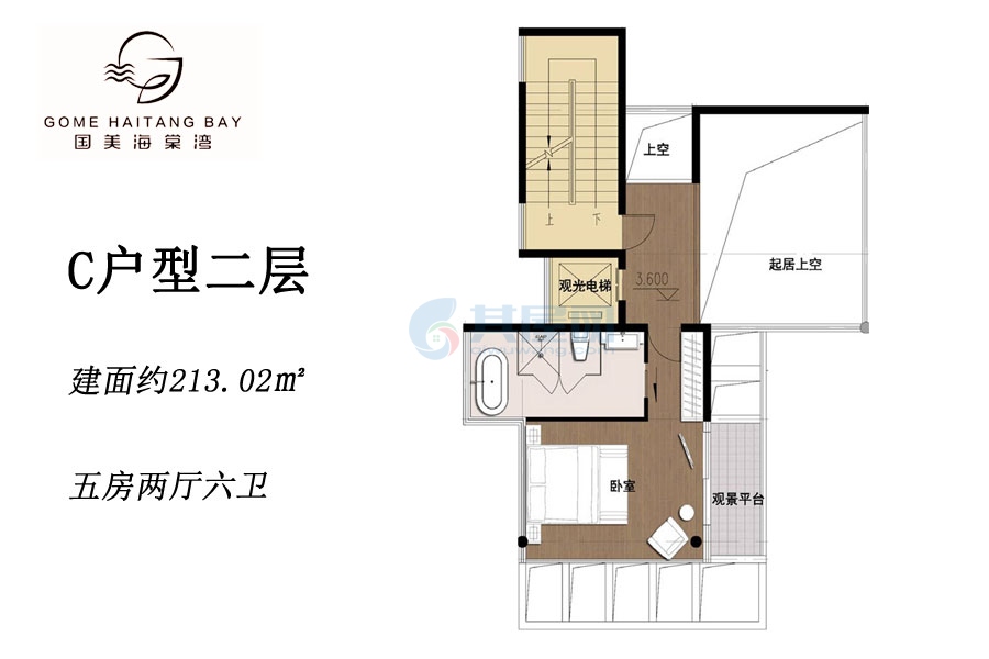 别墅C户型二层-建面约213.02㎡-五室两厅六卫