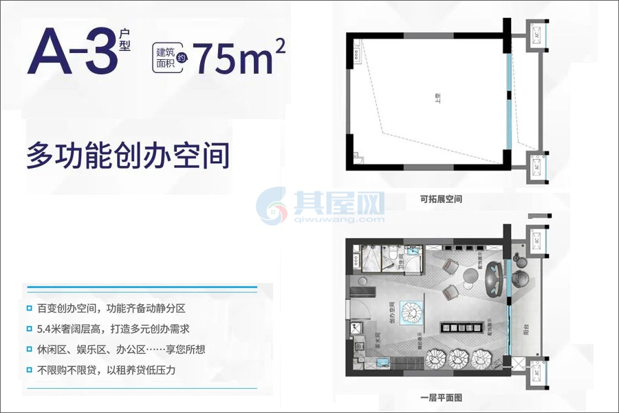 A3户型创办空间-建面约75㎡